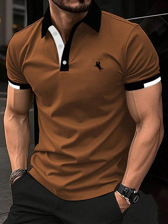 Manfinity Mode Men Horse Print Contrast Trim Polo Shirt