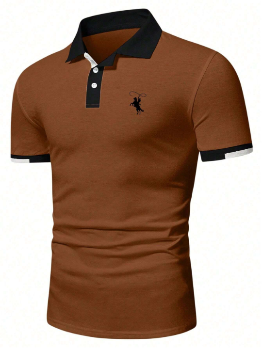 Manfinity Mode Men Horse Print Contrast Trim Polo Shirt