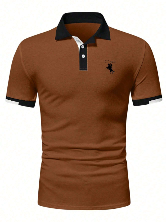 Manfinity Mode Men Horse Print Contrast Trim Polo Shirt