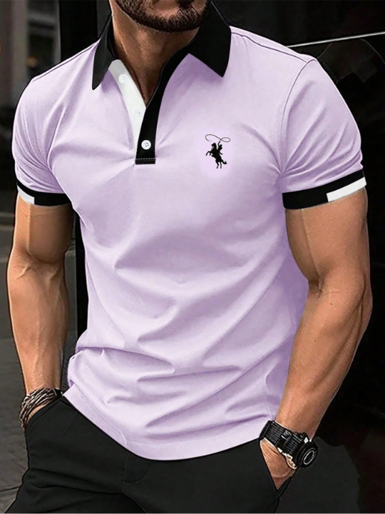 Manfinity Mode Men Horse Print Contrast Trim Polo Shirt