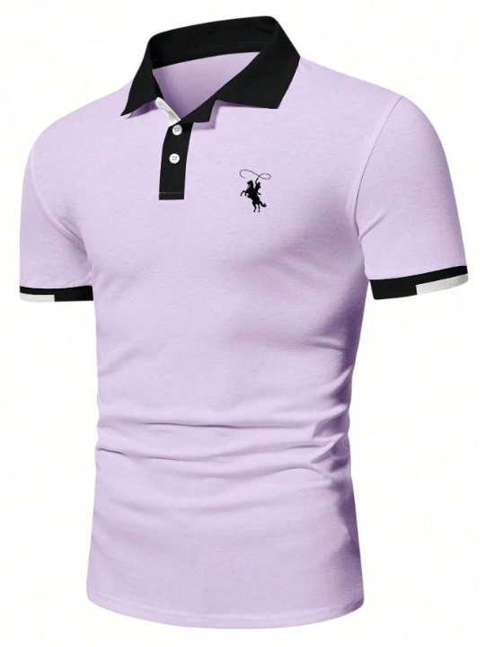 Manfinity Mode Men Horse Print Contrast Trim Polo Shirt