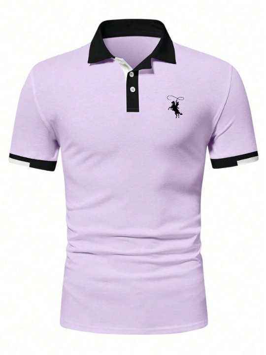 Manfinity Mode Men Horse Print Contrast Trim Polo Shirt