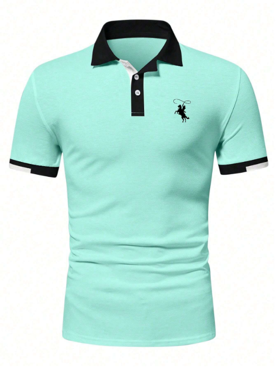 Manfinity Mode Men Horse Graphic Contrast Trim Polo Shirt