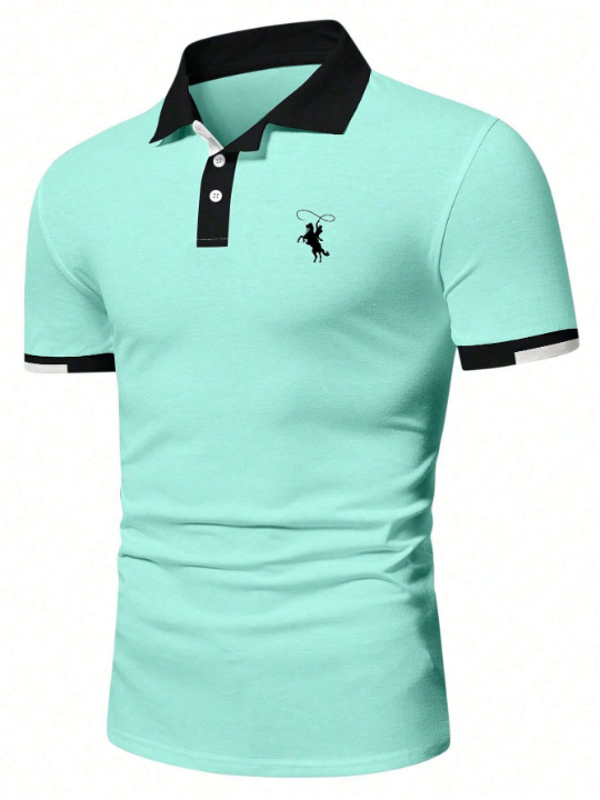 Manfinity Mode Men Horse Graphic Contrast Trim Polo Shirt