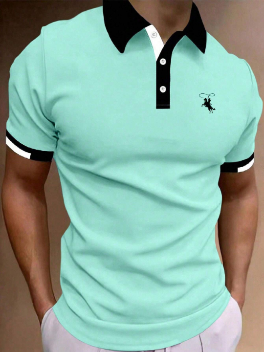 Manfinity Mode Men Horse Graphic Contrast Trim Polo Shirt