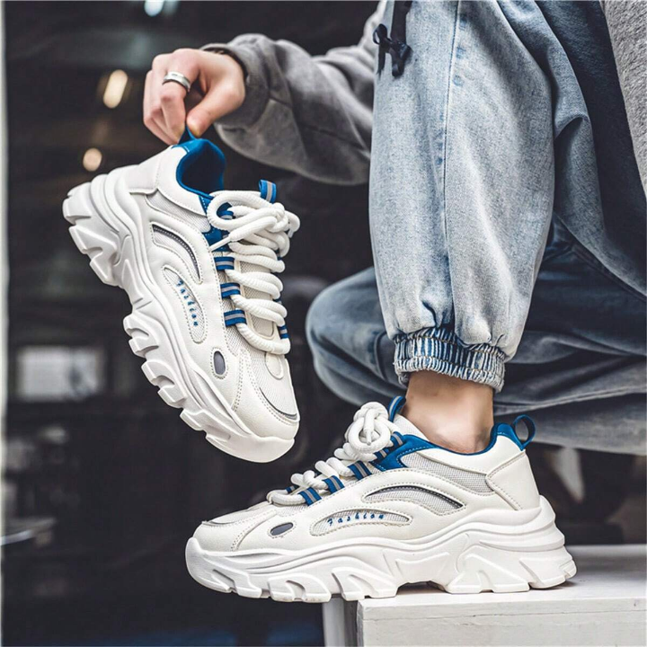 Men's Fashionable Casual Sport Athletic Sneakers For Autumn And Winter In White, Lightweight, Non-slip, Durable, Height-increasing, For Walking And Running