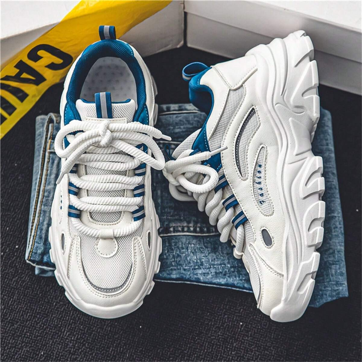 Men's Fashionable Casual Sport Athletic Sneakers For Autumn And Winter In White, Lightweight, Non-slip, Durable, Height-increasing, For Walking And Running