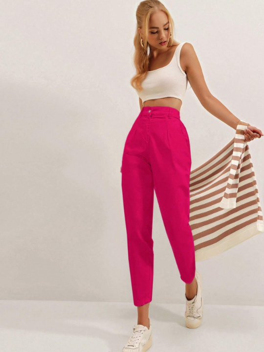 Frenchy High Waist Fold Pleated Pants