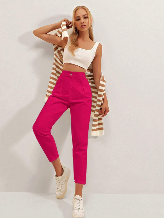 Frenchy High Waist Fold Pleated Pants