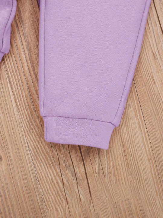 Baby Girl Casual Color Block Slogan Print Sweatshirt And Pants Set, Winter