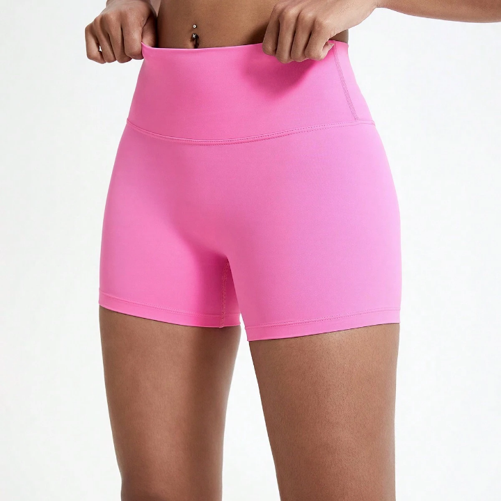 1pc High-Waist Yoga Shorts With Naked Feeling And Sweat-Wicking Breathable Fabric For Women's Cycling, Running, Fitness Pink Shorts