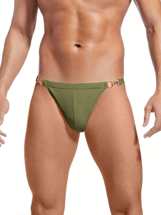 Sexy Low Rise Solid Color Men's Triangle Swim Trunks, Avoid Embarrassment