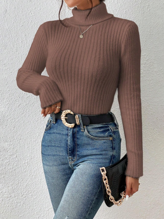 Frenchy Solid Color Turtleneck Sweater