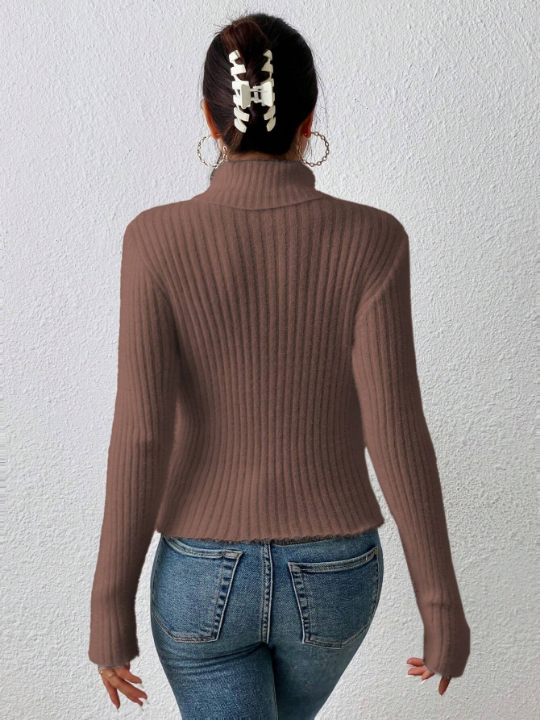 Frenchy Solid Color Turtleneck Sweater