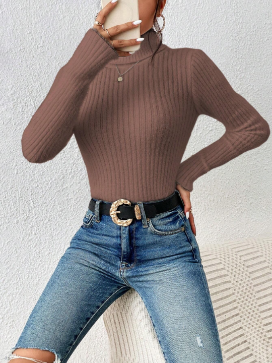 Frenchy Solid Color Turtleneck Sweater