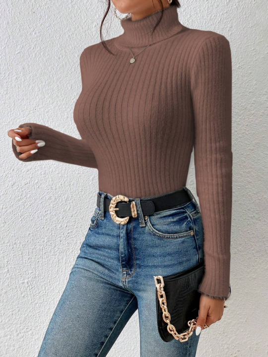 Frenchy Solid Color Turtleneck Sweater