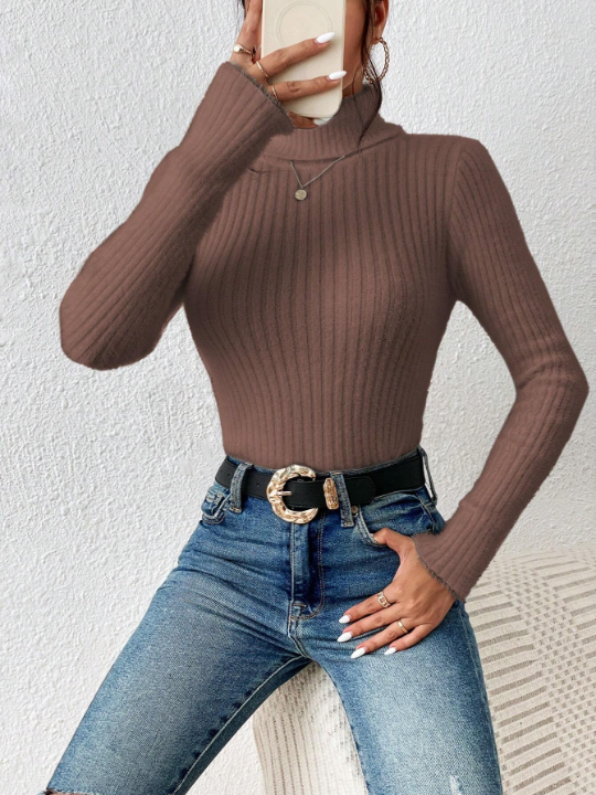 Frenchy Solid Color Turtleneck Sweater