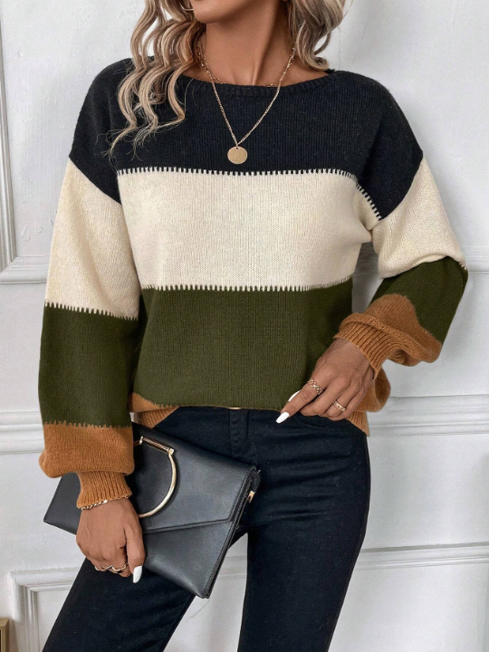 LUNE Drop Shoulder Colorblock Sweater