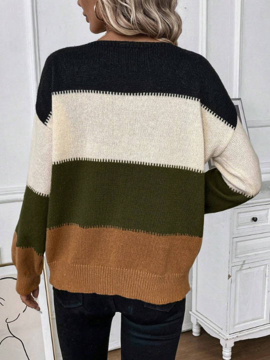 LUNE Drop Shoulder Colorblock Sweater