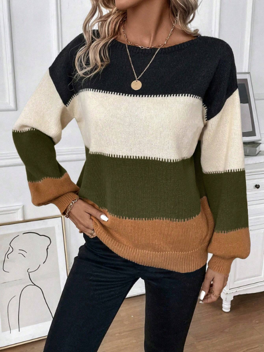 LUNE Drop Shoulder Colorblock Sweater