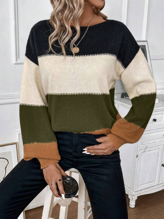 LUNE Drop Shoulder Colorblock Sweater