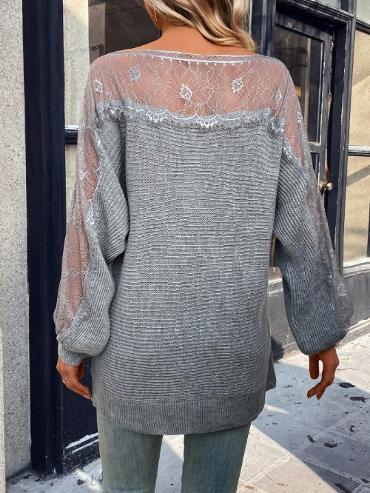 Clasi Lace Panel Lantern Sleeve Sweater