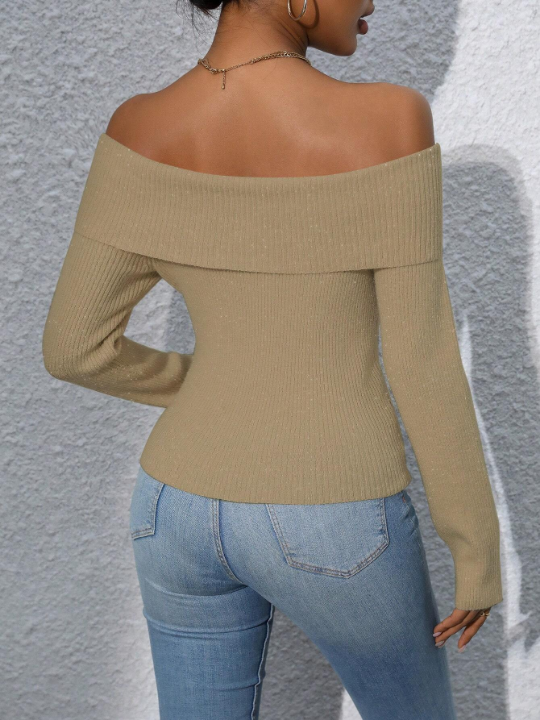 Priv Women's One Shoulder Knitted Sweater With Distressed Detail Long Sleeve