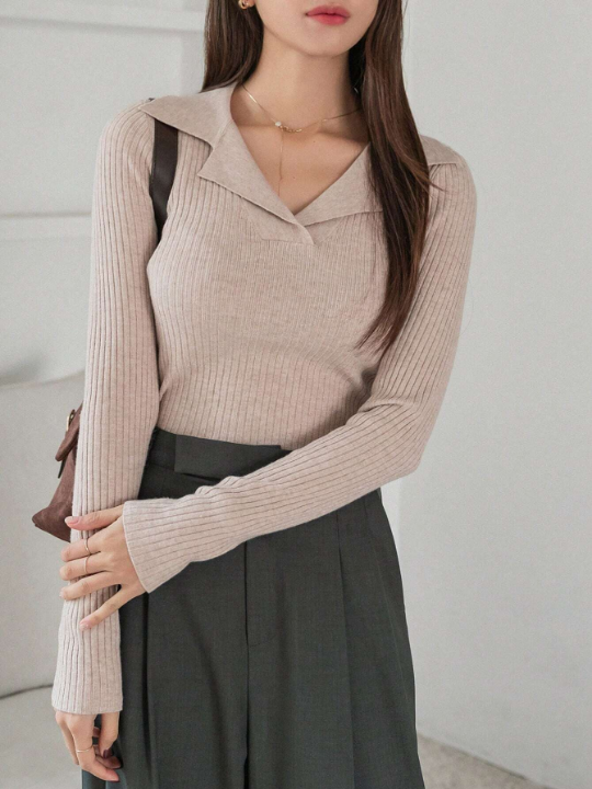 DAZY Solid Color Ribbed Knit Sweater