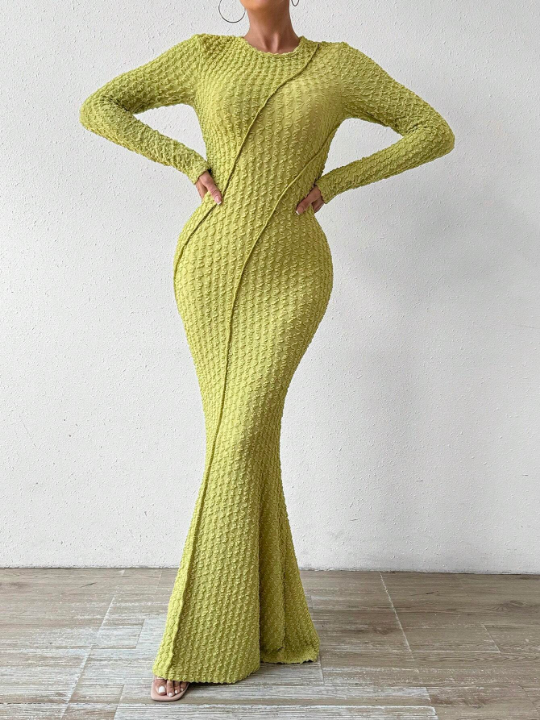 Priv Solid Mermaid Hem Bodycon Dress