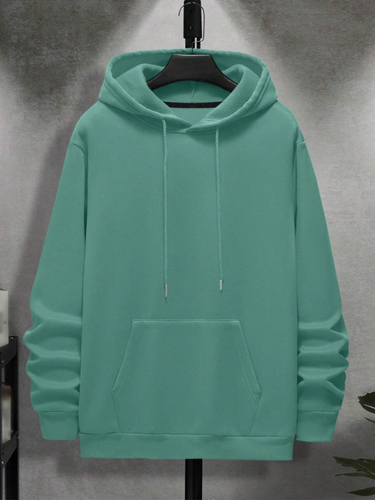 Men'S Solid Color Fleece Hoodie With Drawstring