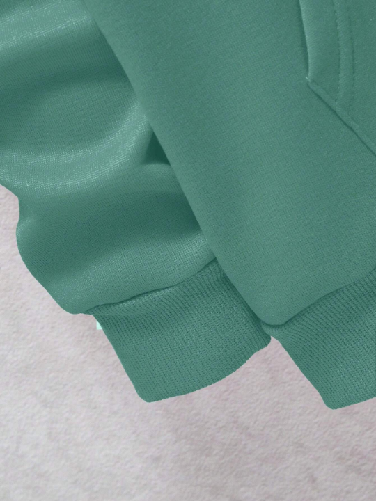 Men'S Solid Color Fleece Hoodie With Drawstring