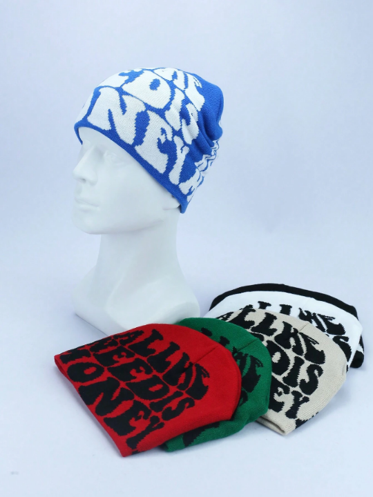 1pc Unisex Alphabet Jacquard Knitted Hat, Outdoor Casual Windproof Cycling Cap, Free Size