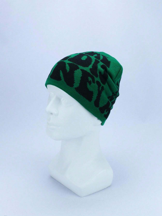 1pc Unisex Knitted Hat With Letter Jacquard Pattern, Windproof Outdoor Cycling Cap, One Size