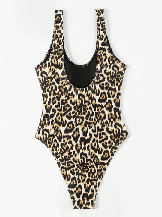 Leopard Printed Backless One-piece Swimsuit