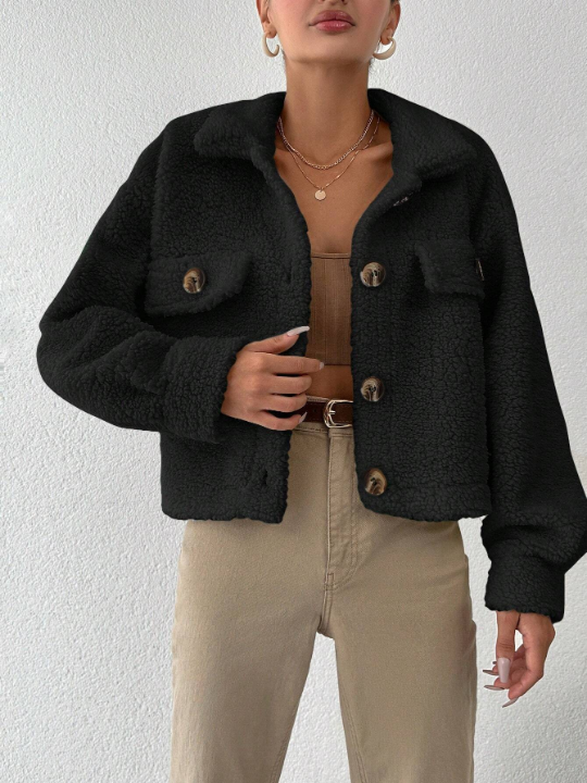 PETITE Flap Detail Drop Shoulder Teddy Jacket