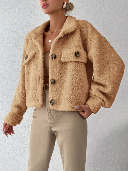 PETITE Teddy Jacket With Flap Detail And Drop Shoulder Sleeves