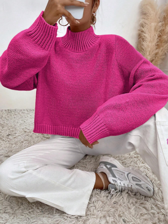 High Neck Drop Shoulder Sweater