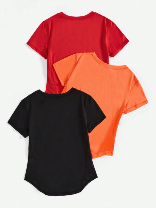 3pcs Solid Color Round Neck Sports T-Shirt