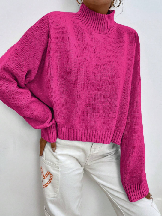 High Neck Drop Shoulder Sweater