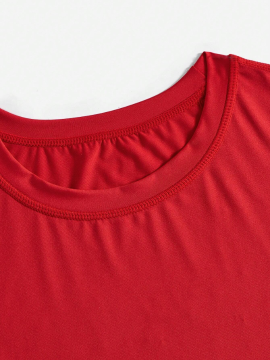 3pcs Solid Color Round Neck Sports T-Shirt