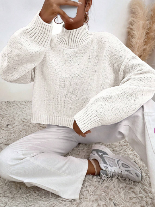 Mock Neck Solid Sweater