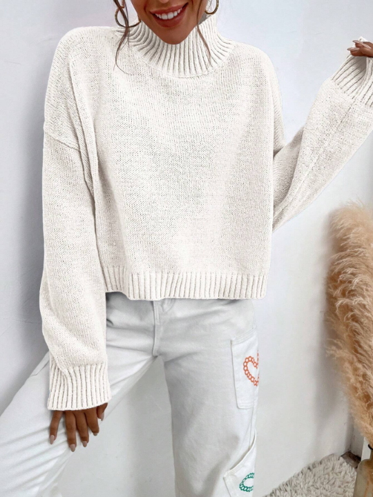 Mock Neck Solid Sweater