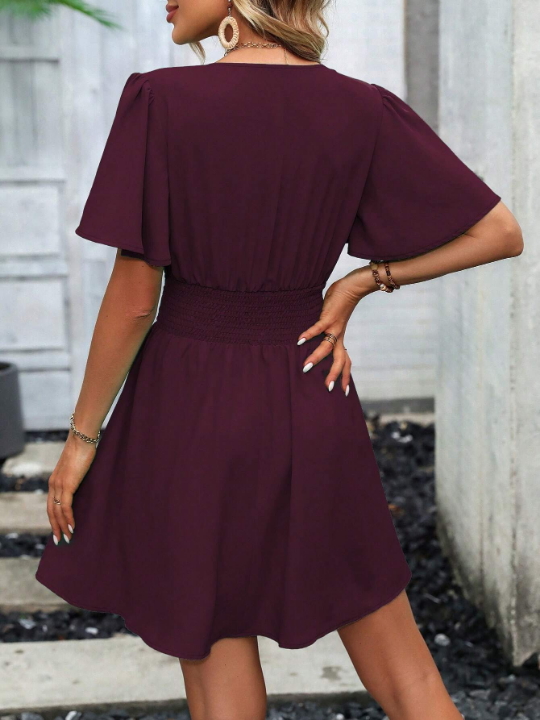 LUNE Wrap Neckline Bell Sleeve Dress