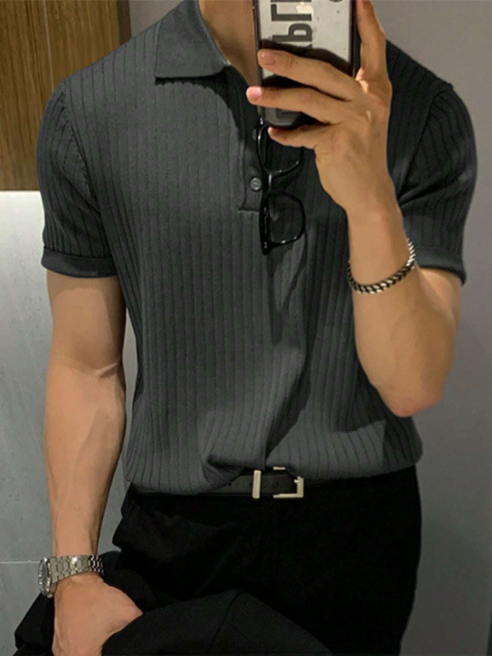 Manfinity Homme Men's Short Sleeve Ribbed Knit Polo Shirt