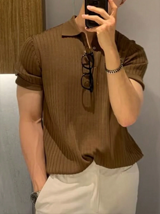 Manfinity Homme Men's Short Sleeve Ribbed Knit Polo Shirt