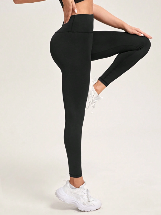 Yoga Basic Solid Color Sports Leggings With Phone Pocket