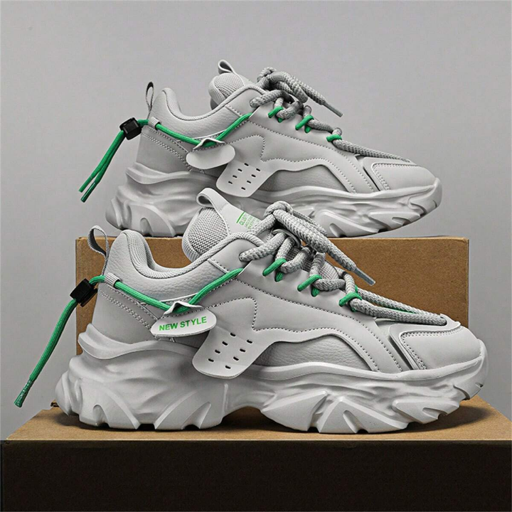 Men's Winter Trendy Retro Style Athletic Sneakers, Non-Slip And Wear-Resistant Dad Shoes With Increased Height And Fashionable White Sneakers