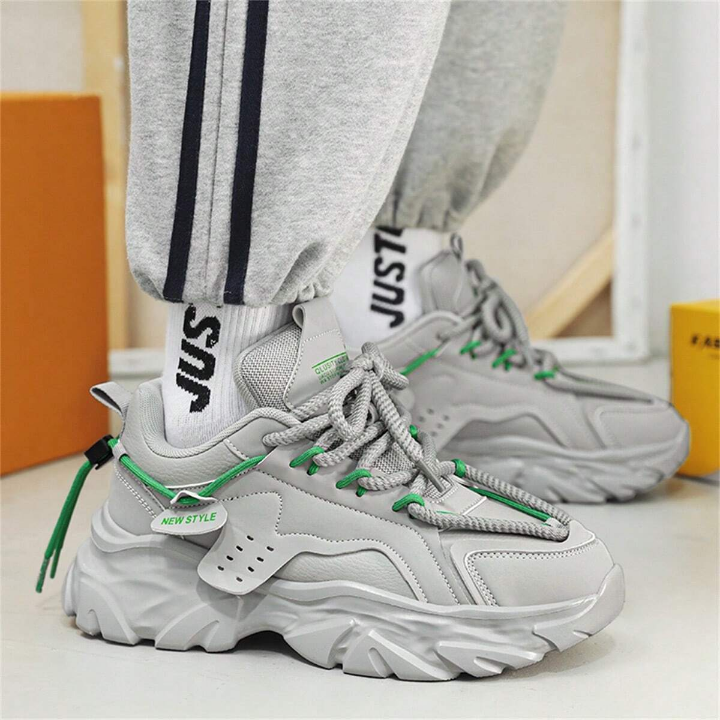 Men's Winter Trendy Retro Style Athletic Sneakers, Non-Slip And Wear-Resistant Dad Shoes With Increased Height And Fashionable White Sneakers