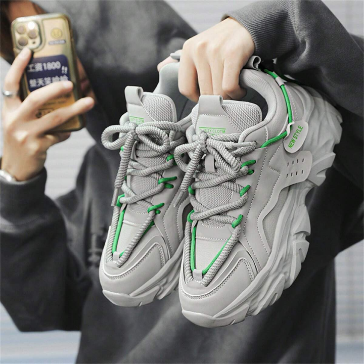 Men's Winter Trendy Retro Style Athletic Sneakers, Non-Slip And Wear-Resistant Dad Shoes With Increased Height And Fashionable White Sneakers