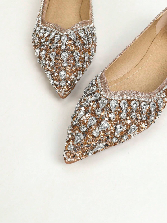 Women's Flat Sole Fashionable High-End Soft Comfortable Glittery Rhinestone Shoes Suitable For Parties And Banquets